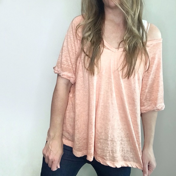 We The Free Tops - WE THE FREE Free People Free Fallin Slouchy Peach Burnout Oversized Top sz XS